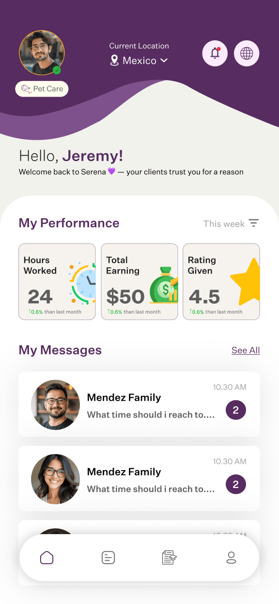 SERENA APP screen 2