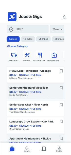 JOBS & GIGS APP screen 2